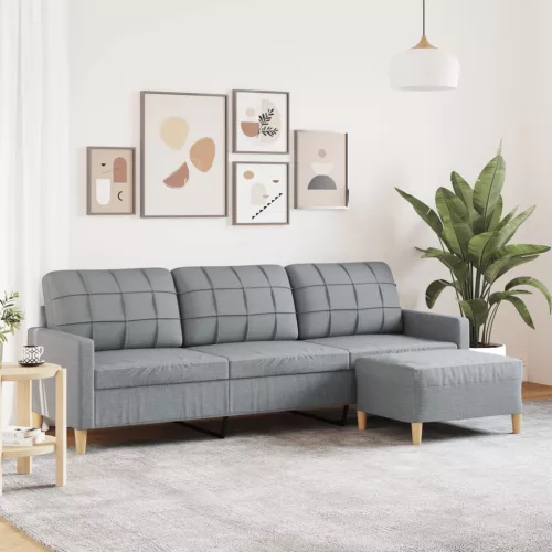 vidaXL 3 személyes világosszürke szövet kanapé lábtartóval 210 cm