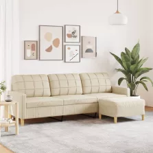   vidaXL 3 személyes krémszínű szövet kanapé lábtartóval 210 cm