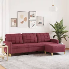   vidaXL 3 személyes bordó szövet kanapé lábtartóval 210 cm