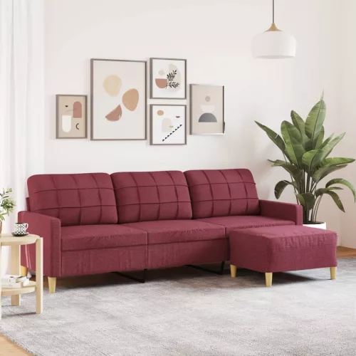 vidaXL 3 személyes bordó szövet kanapé lábtartóval 210 cm