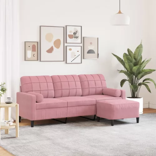 vidaXL 3 személyes rózsaszín bársonykanapé lábtartóval 180 cm