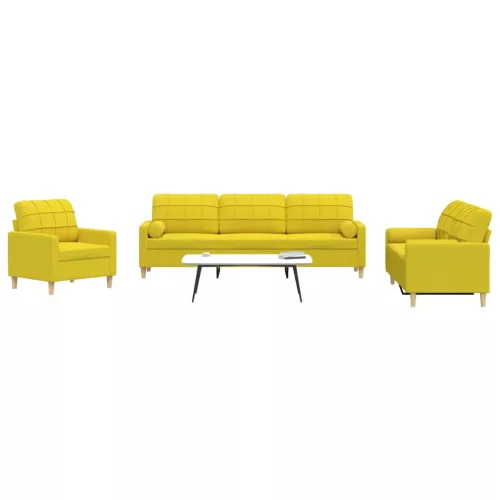 vidaXL 3 részes világossárga szövet ülőgarnitúra díszpárnákkal