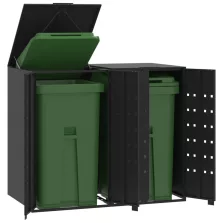  vidaXL fekete acél kerekes tároló 2 szemeteskukához 138 x 79 x 117 cm