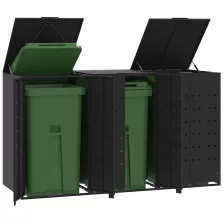   vidaXL fekete acél kerekes tároló 3 szemeteskukához 207 x 79 x 117 cm