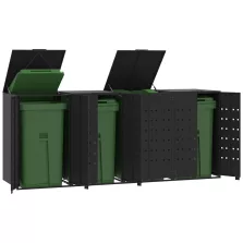   vidaXL fekete acél kerekes tároló 4 szemeteskukához 276 x 79 x 117 cm