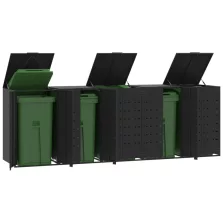   vidaXL fekete acél kerekes tároló 5 szemeteskukához 345 x 79 x 117 cm