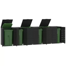   vidaXL fekete acél kerekes tároló 6 szemeteskukához 414 x 79 x 117 cm