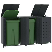   vidaXL antracit acél kerekes tároló 3 szemeteskukához 207x79x117 cm