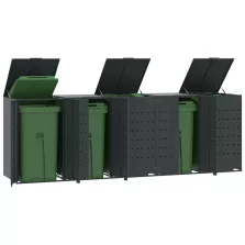   vidaXL antracit acél kerekes tároló 5 szemeteskukához 345x79x117 cm