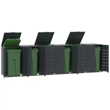   vidaXL antracit acél kerekes tároló 6 szemeteskukához 414x79x117 cm
