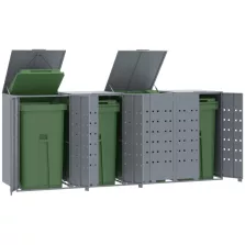   vidaXL szürke acél kerekes tároló 4 szemeteskukához 276 x 79 x 117 cm