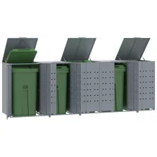   vidaXL szürke acél kerekes tároló 5 szemeteskukához 345 x 79 x 117 cm