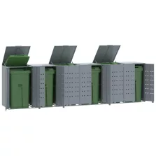   vidaXL szürke acél kerekes tároló 6 szemeteskukához 414 x 79 x 117 cm