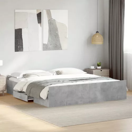 vidaXL betonszürke szerelt fa ágykeret fiókokkal 200 x 200 cm