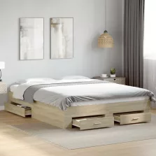  vidaXL sonoma tölgy színű szerelt fa ágykeret fiókokkal 160 x 200 cm