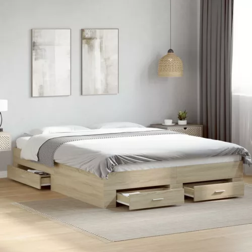 vidaXL sonoma tölgy színű szerelt fa ágykeret fiókokkal 160 x 200 cm