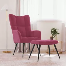 vidaXL bordó bársony pihenőszék lábtartóval