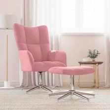 vidaXL rózsaszín bársony pihenőszék lábtartóval