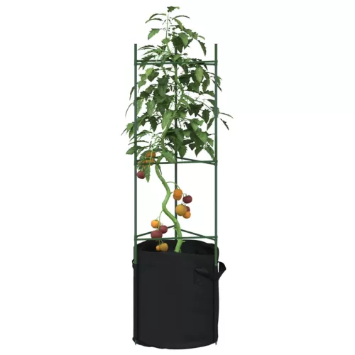 vidaXL 4 db acél és polipropilén paradicsomketrec növényzsákkal 116 cm