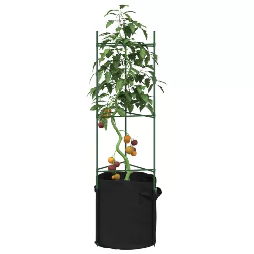 vidaXL 8 db acél és polipropilén paradicsomketrec növényzsákkal 116 cm