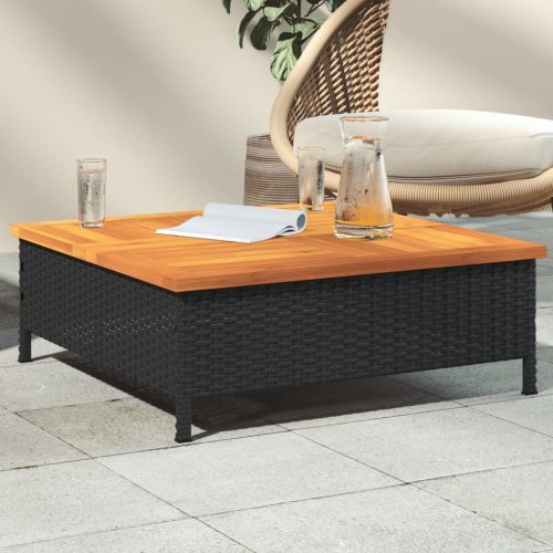 vidaXL fekete polyrattan és akácfa kerti asztal 70 x 70 x 25 cm