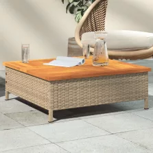   vidaXL bézs polyrattan és akácfa kerti asztal 70 x 70 x 25 cm