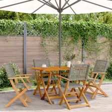   vidaXL 5 részes szürke polyrattan és tömör fa kerti étkezőgarnitúra