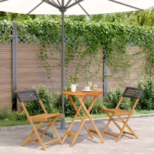   vidaXL 3 részes fekete polyrattan és tömör fa bisztrószett