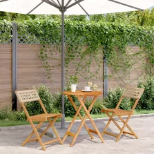   vidaXL 3 részes bézs polyrattan és tömör fa bisztrószett