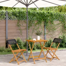   vidaXL 3 részes fekete polyrattan és tömör fa bisztrószett