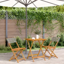   vidaXL 3 részes szürke polyrattan és tömör fa bisztrószett
