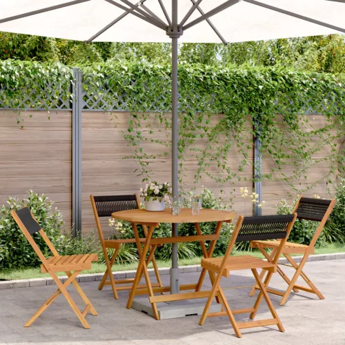vidaXL 5 részes fekete polipropilén és tömör fa kerti étkezőgarnitúra