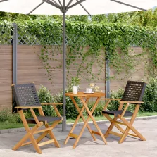   vidaXL 3 részes fekete polyrattan és tömör fa bisztrószett