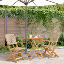   vidaXL 3 részes bézs polyrattan és tömör fa bisztrószett