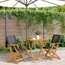   vidaXL 3 részes fekete polyrattan és tömör fa bisztrószett