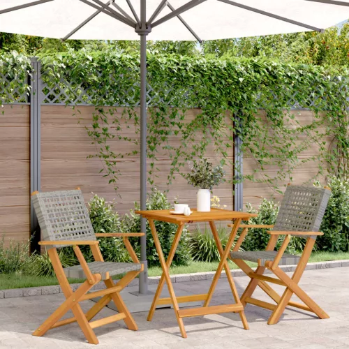 vidaXL 3 részes szürke polyrattan és tömör fa bisztrószett