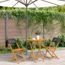   vidaXL 3 részes fekete polyrattan és tömör fa bisztrószett