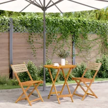   vidaXL 3 részes bézs polyrattan és tömör fa bisztrószett