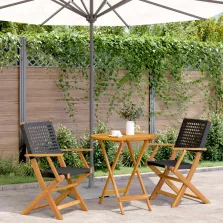   vidaXL 3 részes fekete polyrattan és tömör fa bisztrószett
