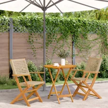   vidaXL 3 részes bézs polyrattan és tömör fa bisztrószett