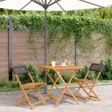   vidaXL 3 részes fekete polyrattan és tömör fa bisztrószett