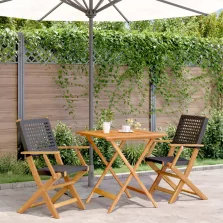   vidaXL 3 részes fekete polyrattan és tömör fa bisztrószett