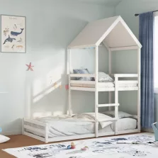  vidaXL fehér tömör fenyőfa ágy emelettel és tetővel 80 x 200 cm