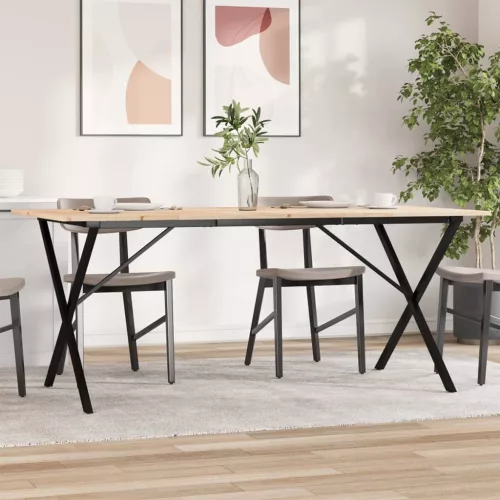vidaXL tömör fenyőfa és acél étkezőasztal X-vázzal 180x90x75 cm