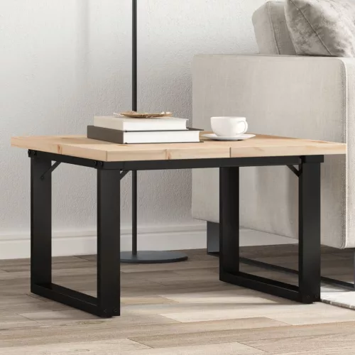 vidaXL tömör fenyőfa és acél O-vázú dohányzóasztal 70x70x40,5 cm