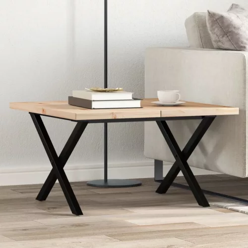 vidaXL tömör fenyőfa és acél X-vázú dohányzóasztal 60x60x40,5 cm