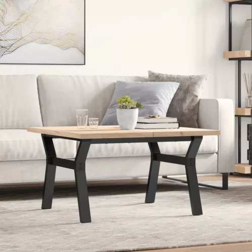 vidaXL tömör fenyőfa és acél Y-vázú dohányzóasztal 80x80x45,5 cm