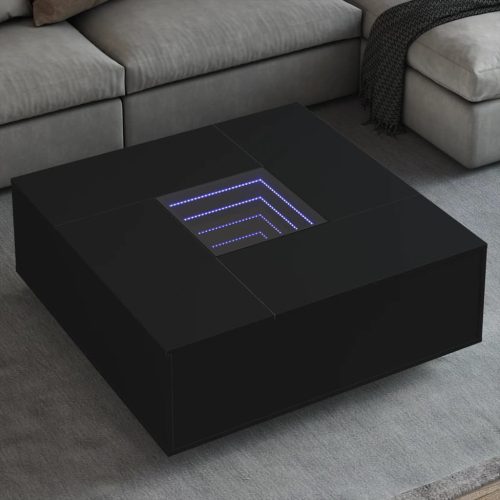 vidaXL fekete végtelen hatású LED-es dohányzóasztal 100 x 100 x 40 cm