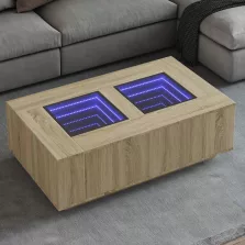   vidaXL tölgy színű végtelen hatású LED-es dohányzóasztal 116x69x40 cm
