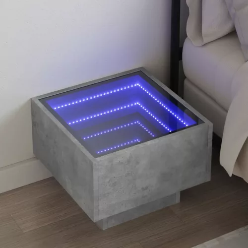 vidaXL betonszürke végtelen hatású LED-es éjjeliszekrény 40x40x30 cm